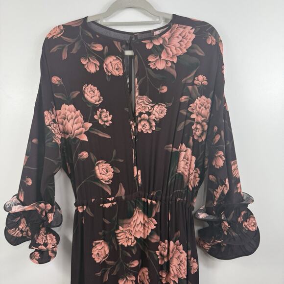Johanna Ortiz X H&M NWOT Brown Floral Dress Small Hi Low Maxi Ruffle Tiered - Picture 11 of 16